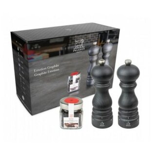 Emotion Graphite U-Select Salt & Pepper Mill with Tan Hoi Pepper Gift Set (18cm)